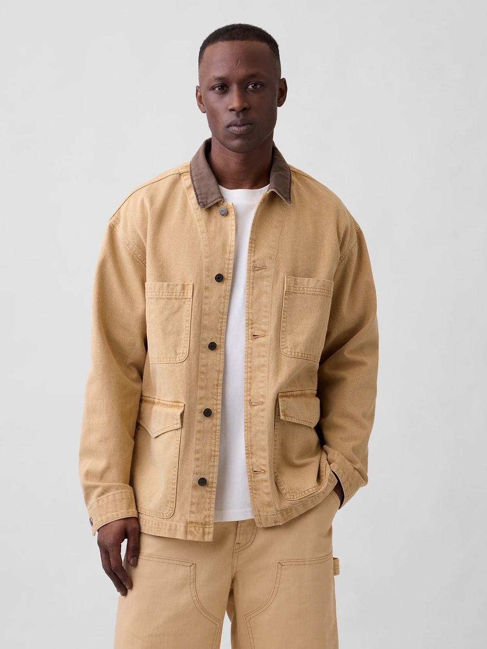 GAP Factory Boxy Utility Workwear Barn Chore Coat Neutral Cabincore Canvas Denim
